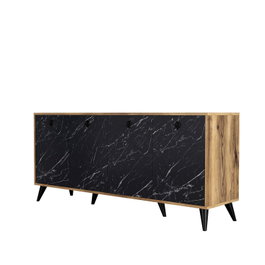 Hanah Home Consola Elite 1618, Mueble de Salón 180x80x45cm, Nogal y Mármol Negro, Diseño Bohemia y Antracita, Melamina 18mm
